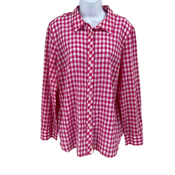 Talbots Tops - Talbots Button Down Shirt Womens XL Pink Gingham Cotton Classic Preppy